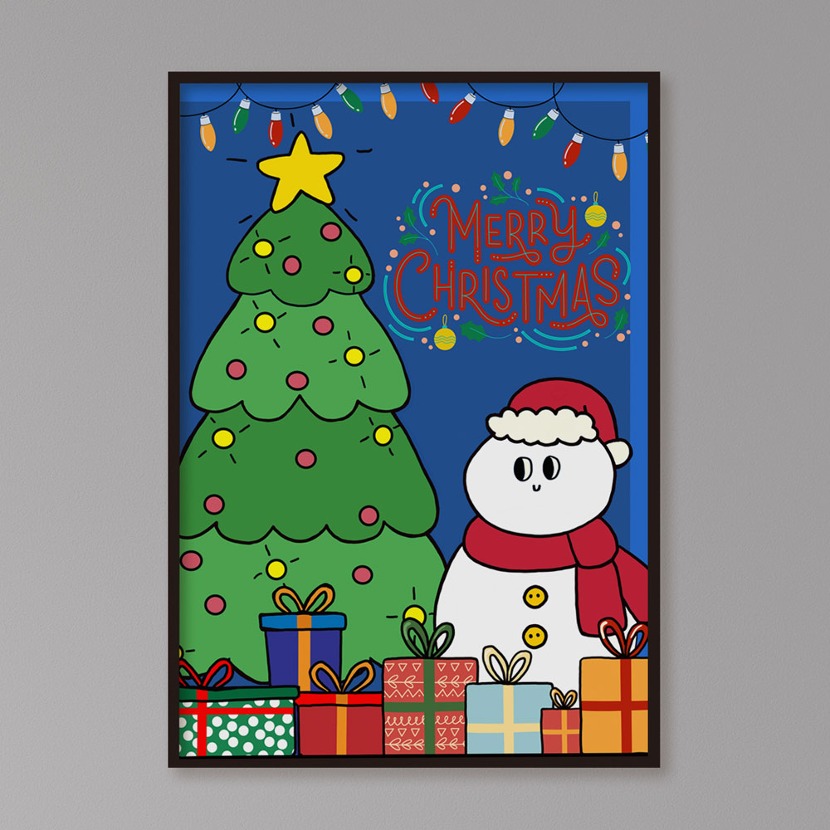 fr329 BY MOMO) 크리스마스와 눈사람 인테리어 포스터 액자