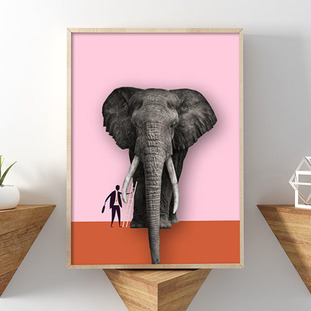fr068 (By이든) 코끼리와 남자 포스터 액자