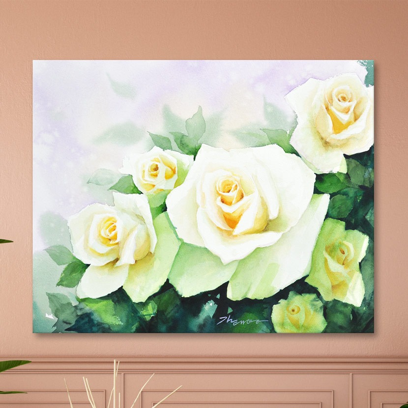 wp093 (김태영) 하얀 장미 꽃 수채화 캔버스그림
