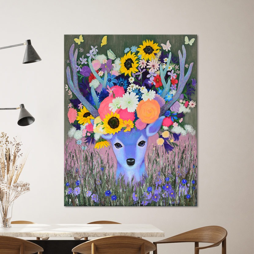 wp112 (오유빈) 디어플라워 사슴 꽃 캔버스그림