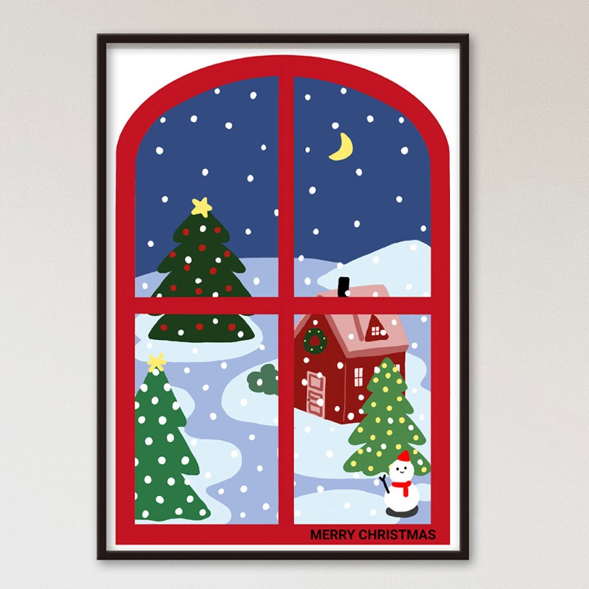 fr327 (BY MOMO) 눈오는날 창가 크리스마스 인테리어 포스터 액자