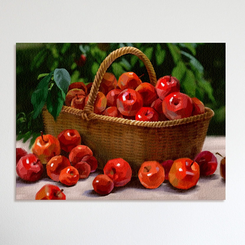 c228 (BY MOMO) 빨간사과 바구니 일러스트 캔버스그림