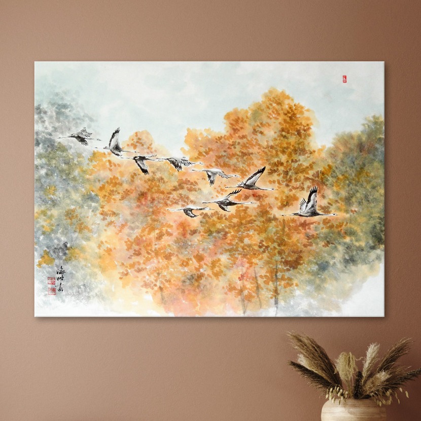 op082 (김춘전) 가을의행진 풍경 한국화 캔버스액자